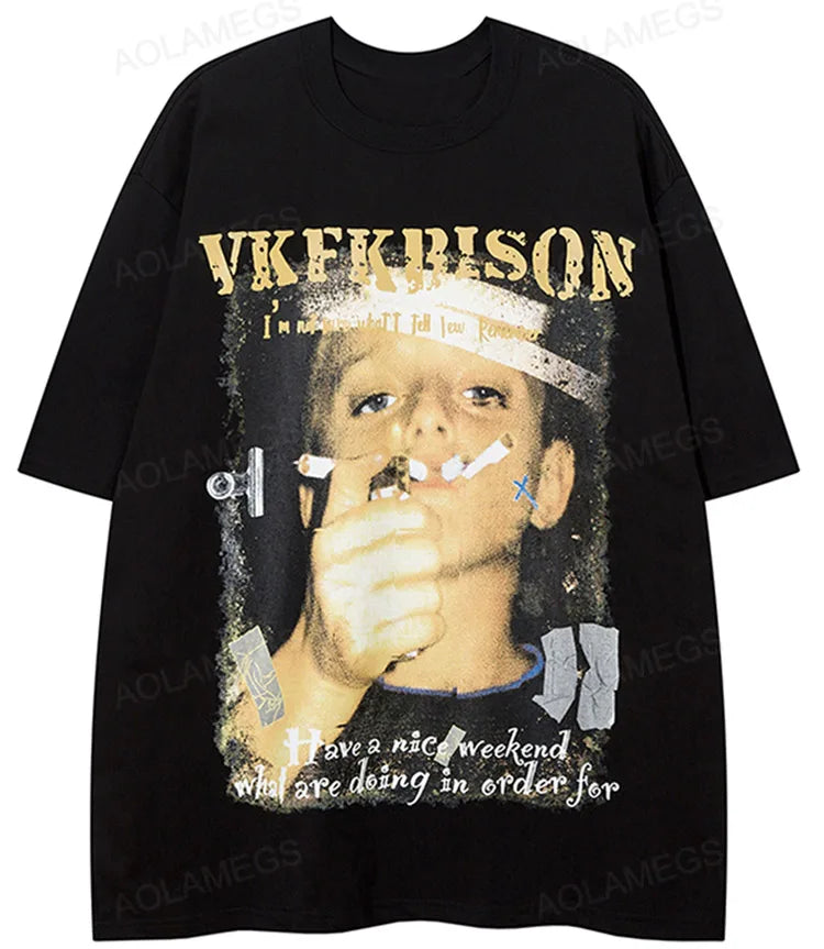 Cyberpunk Broken heart – Mens Hip Hop Oversized T Shirt Streetwear Cartoon Cool Boy G