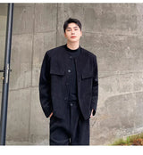 men 2 pieces sets corduroy short jacket wide leg pant suits korean streetwear fashion loose casual retro coat baggy trousers unique shorts style 2811