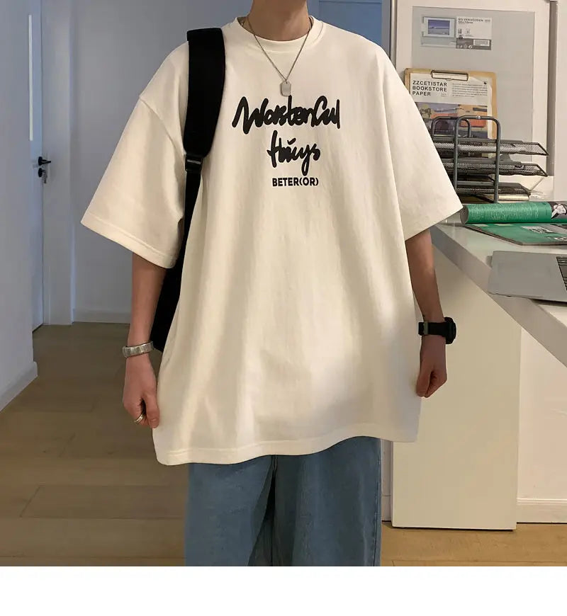 Korean style new Hong Kong style trendy letter printed short-sleeved trend loose and versatile casual couple half-sleeved top