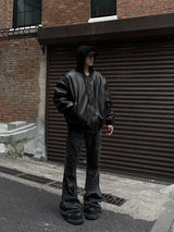 Winter American Fake Two Pieces Parkas Mens Heavy Weight Thicken Hip Hop PU Leather Cotton Jacket Trend Loose Motorcycle Coats