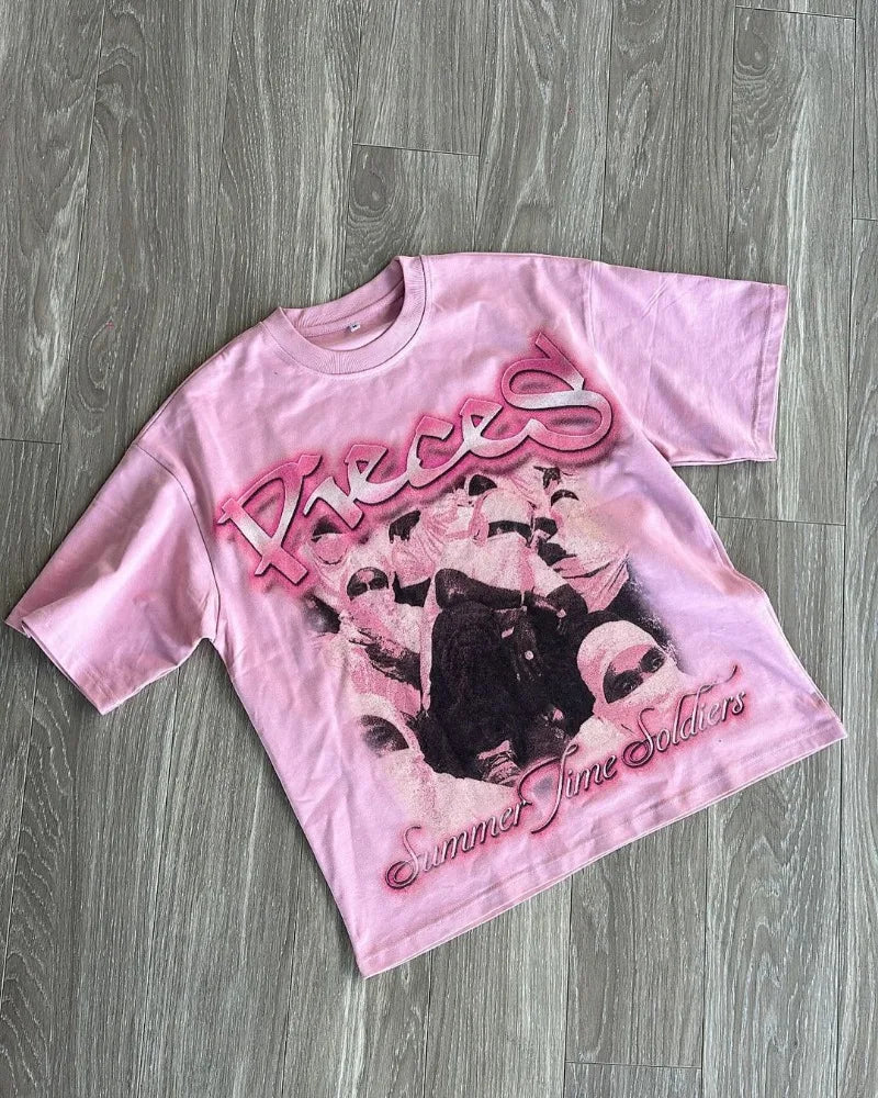 Y2k Aesthetic print tee – 2024 Y2K American High Street Fashion Brand Short Sleeved To