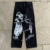 harajuku popular anime kokushibo print baggy jeans new style wide leg trouser y2k streetwear for men women high waist pants unique jeans style 4299