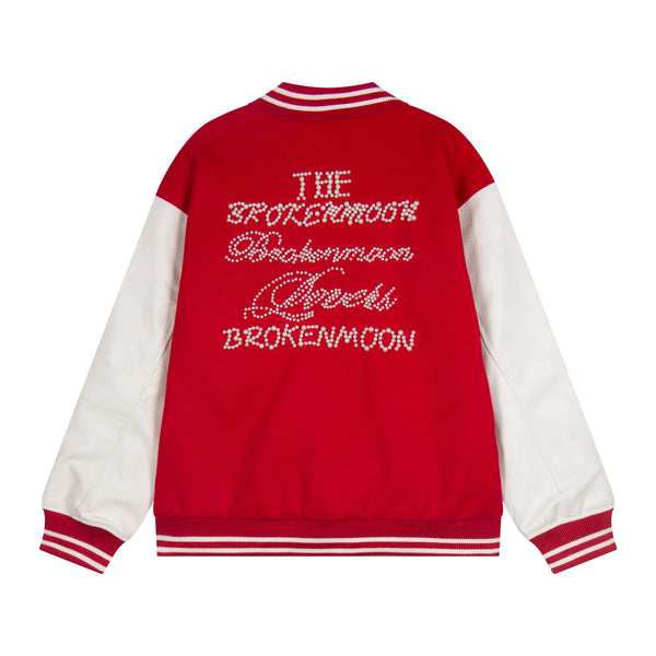 Bold Graphic Varsity Coat with Leather Sleeves – Retro Style