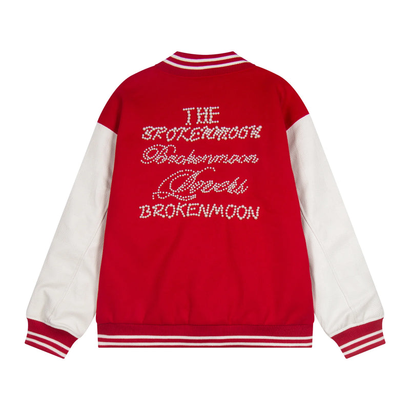 Bold Graphic Varsity Coat with Leather Sleeves – Retro Style