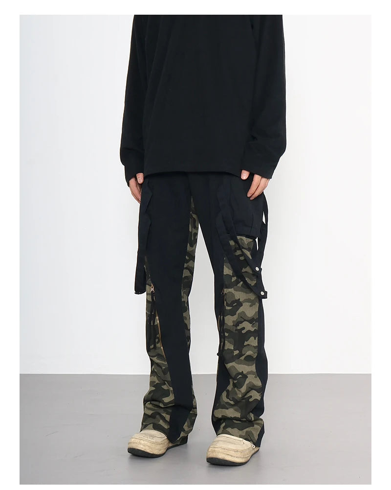 men patchwork camouflage cargo pants streetwear side pockets harajuku joggers unisex hip hop baggy loose straight flare trousers unique joggers style 2842