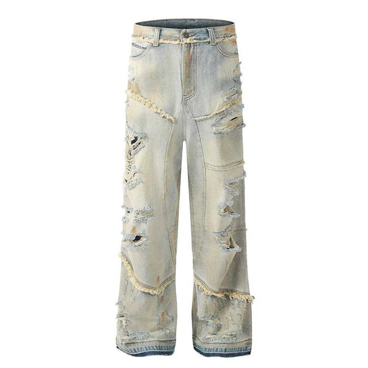 mens fashion ripped jeans blue straight baggy jeans trousers luxury loose casual distressed denim pants male ripped baggy denim