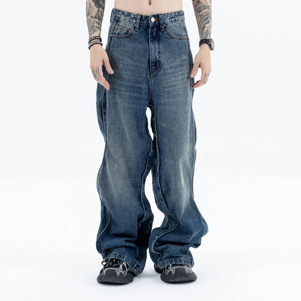 2024 autumn and winter new wave pants wash do old outline jeans denim street jeans