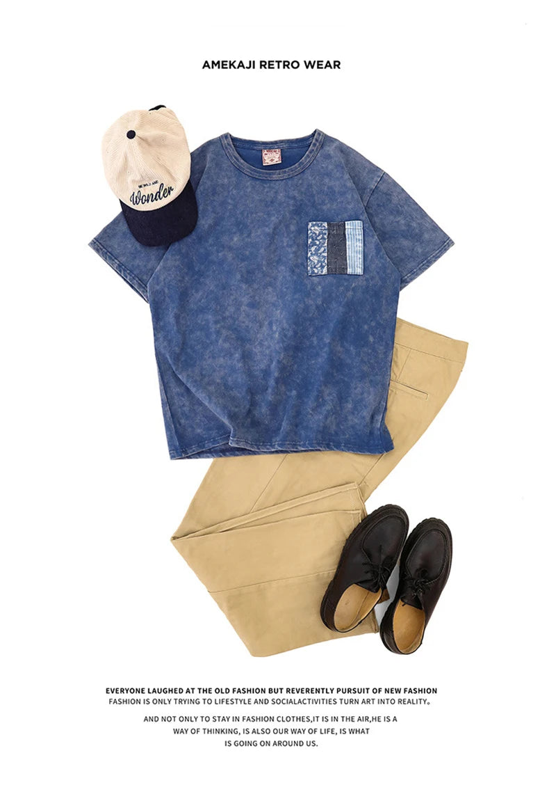 Anime Oversized shirt – Ancient Cloth Splicing Indigo Top Snowflake Heavy Industry W