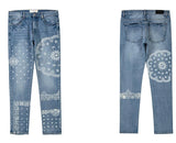 mens high street paisley print denim jeans casual hip hop distressed jeans slim fit skinny denim pants joggers streetwear men unique joggers style 1223