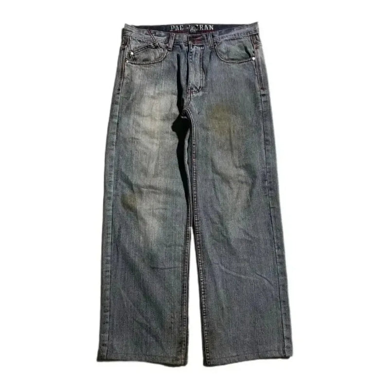 goth hip hop oversized skull embroidery pattern y2k baggy jeans new men and women straight black jeans retro casual denim pants unique jeans style 914