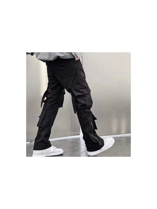 high street multi pockets tooling pants men army green cargo pants hip hop mopping trousers with band utility cargo pants