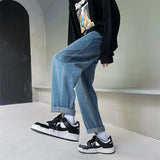 2023 spring new luxury fashion loose straight jeans men retro fashion high street pants boutique clothing simple style stacked flare jeans