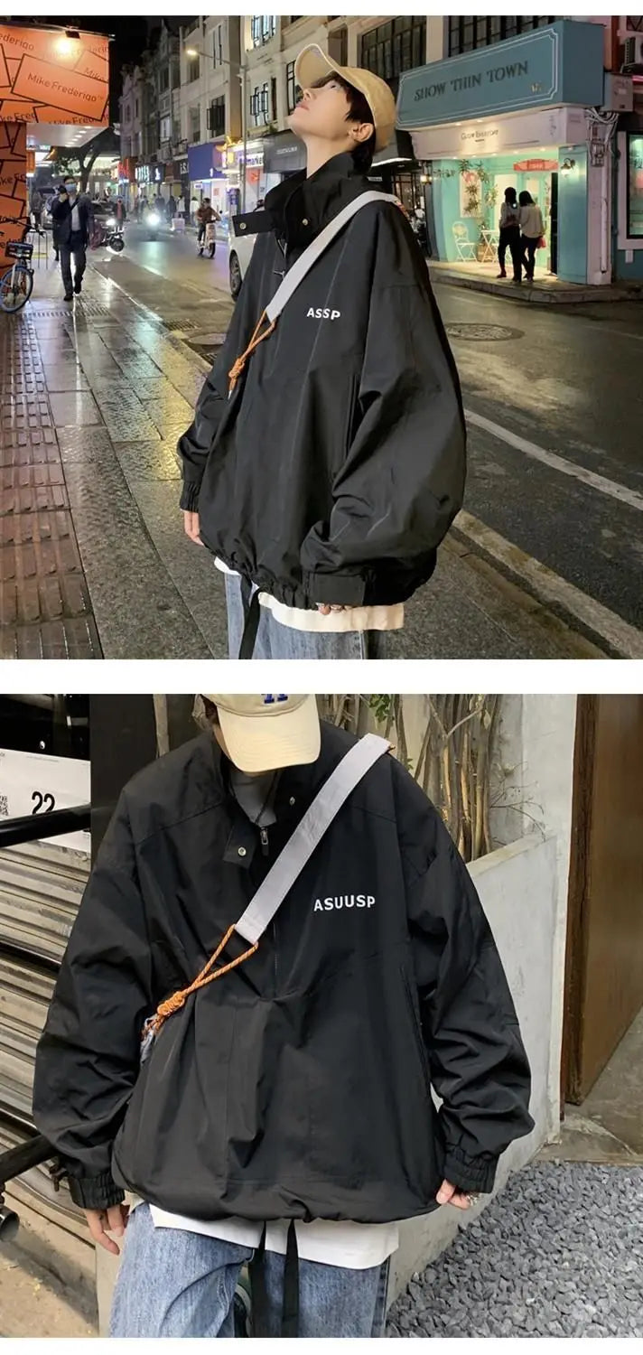 Mens Coat Spring And Autumn Stand Up Collar Half Zipper Oversize High
