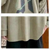 Korean Personalized Street Buckskin Sweatshirt for Men in Autumn and Winter New Trendy Y2K American Retro Student Round Neck Top