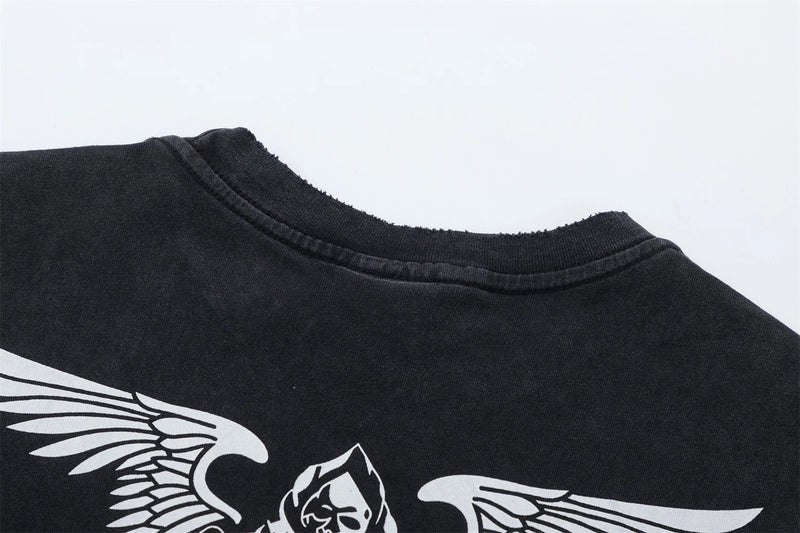Vintage Retro Washed Distressed High-Street Printing T-Shirt Tops