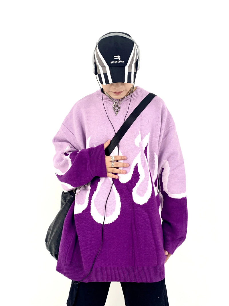 fire graphic sweater, 2025 fashion trend, cozy fashion fit, stylish street outfit, modern aesthetic appeal