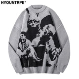 hip hop punk knitted oversized sweater mens autumn winter o neck long sleeve pullover streetwear unisex loose sweaters clothing - vintage look oversized hoodie, gothic aesthetic hoodie for winter, graphic printed hoodie for men and women