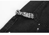 ripped holes patchwork denim jeans shorts mens high street straight short jeans hip hop streetwear casual short joggers pants unique joggers style 746