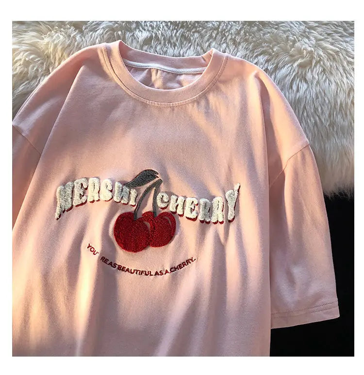 Anime Graphic tee – Fashion Korean Brand Chic Flock Cherry Embroidery T Shirts K