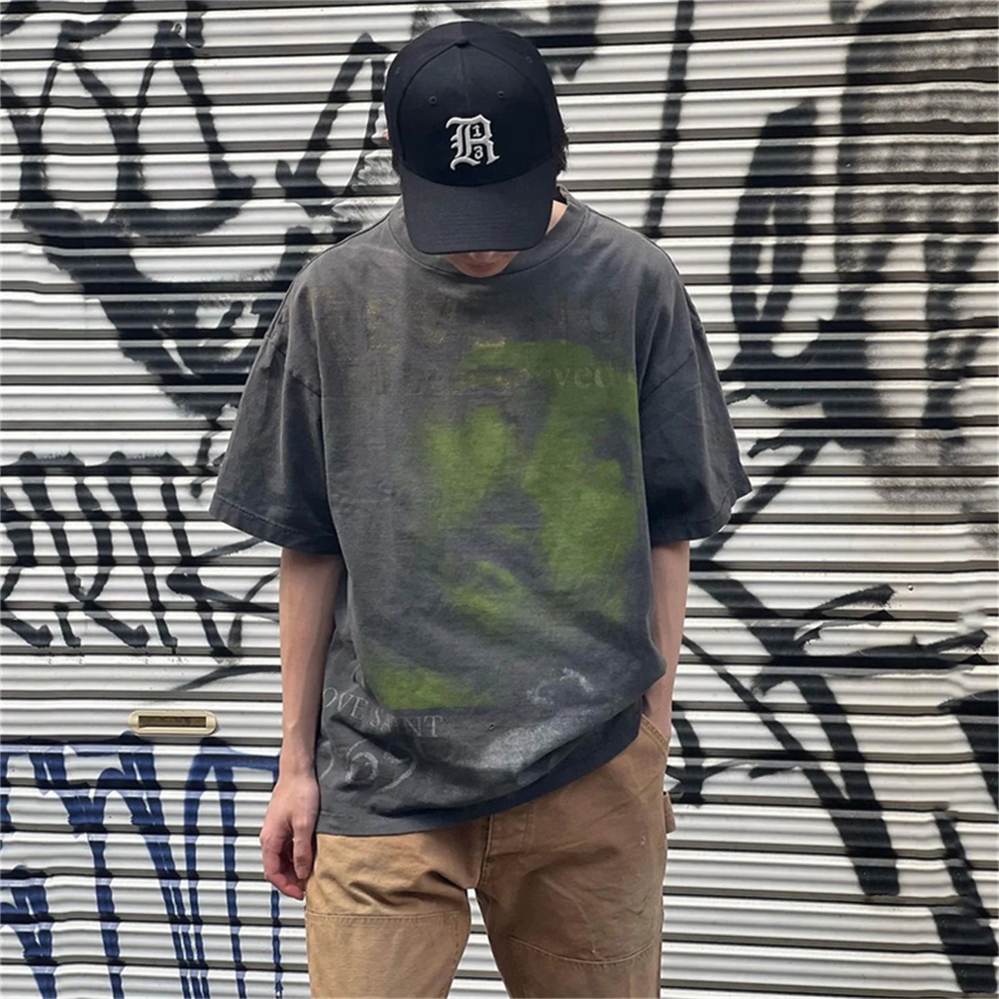 sadcore graphic tee featuring 24ss summer retro vintage portrait quality printing high street distressed t shirt tops
