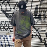sadcore graphic tee featuring 24ss summer retro vintage portrait quality printing high street distressed t shirt tops