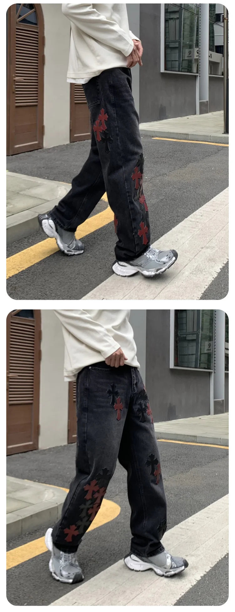 men embroidery streetwear brand fashion hip hop loose casual straight motorcycle denim jeans pant cityboy y2k jeans trousers unique jeans style 2480