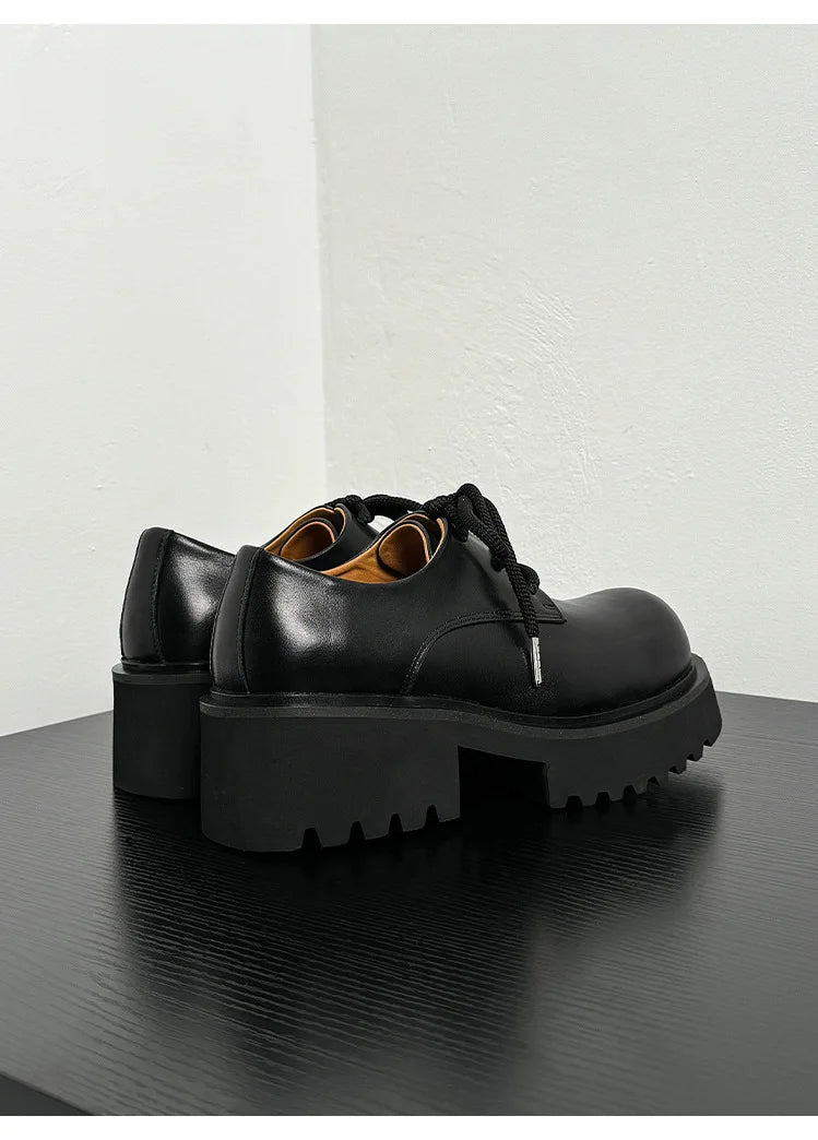 Men High Quality Genuine Leather Streetwear Fashion Casual Hip Hop Derby Shoes Cow Leather Rubber Foam Sole High Heels Shoes