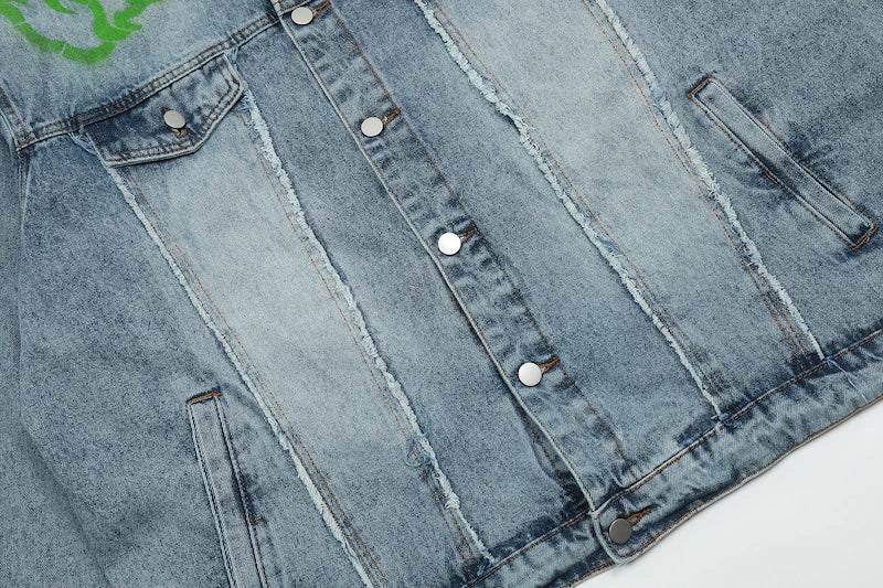 men harajuku graffiti denim jacket and coat fashion hip hop long sleeve jean patchwork outerwear casual streetwear jeans jack - variant style aaf027 for streetwear fashion