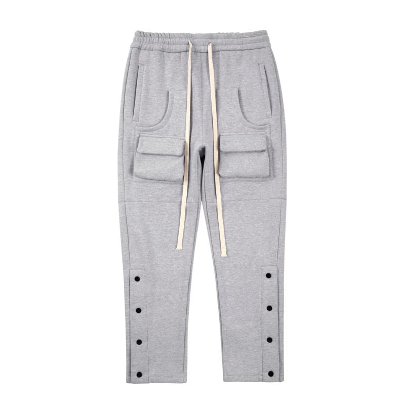 mens high street loose fit elastic waist pants winter warm fleece pants bottons hip hop drawstring sportwear sweatpants joggers urban active pants