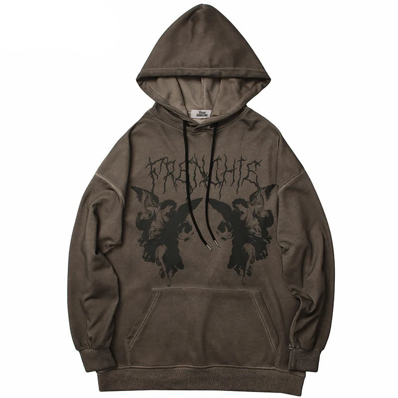 Hip Hop Streetwear Hoodie Sweatshirt Men Dark Style Angel Print Pullov