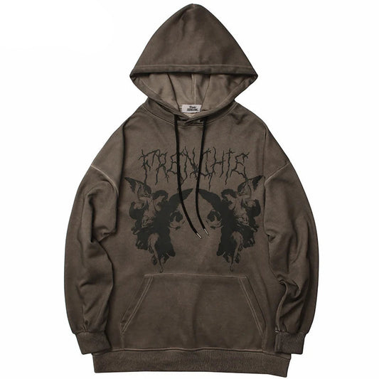 Hip Hop Streetwear Hoodie Sweatshirt Men Dark Style Angel Print Pullov