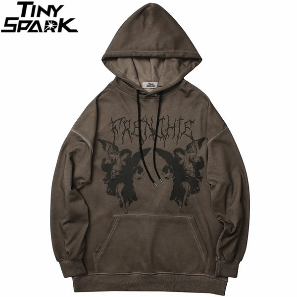 Hip Hop Streetwear Hoodie Sweatshirt Men Dark Style Angel Print Pullov