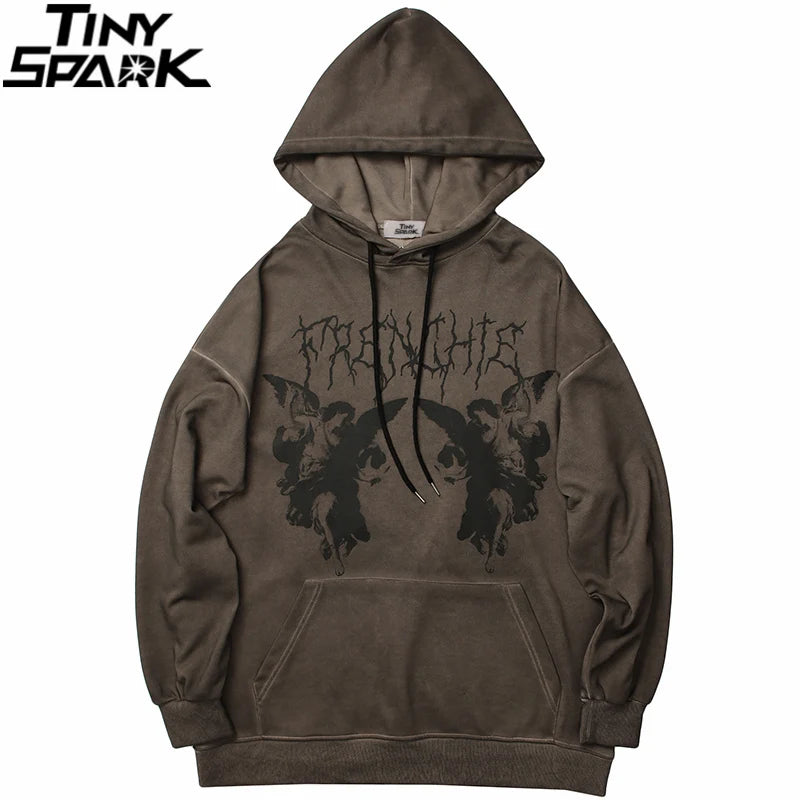 Hip Hop Streetwear Hoodie Sweatshirt Men Dark Style Angel Print Pullov