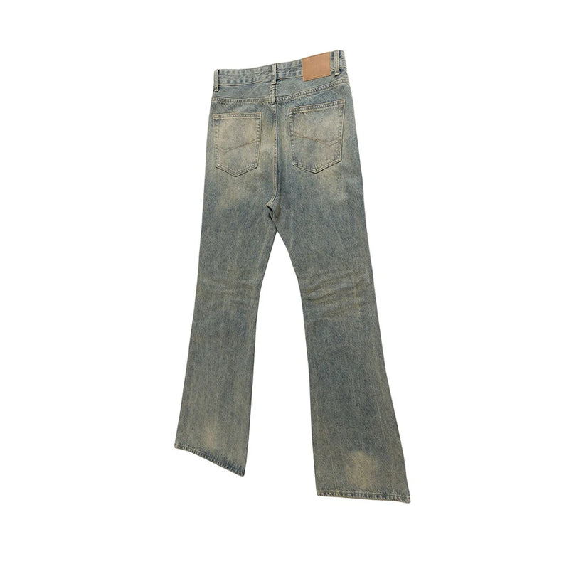 mens vintage ripped jeans distressed hole blue flared jeans trousers luxury designer male denim pants unique jeans style 1631