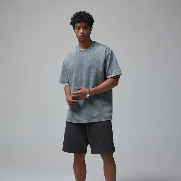 2024 Wax Dyed Vintage Tshirts Distressed Washing Edge Grinding cotton Tshirt for Mens European and American Short Sleeves Tees