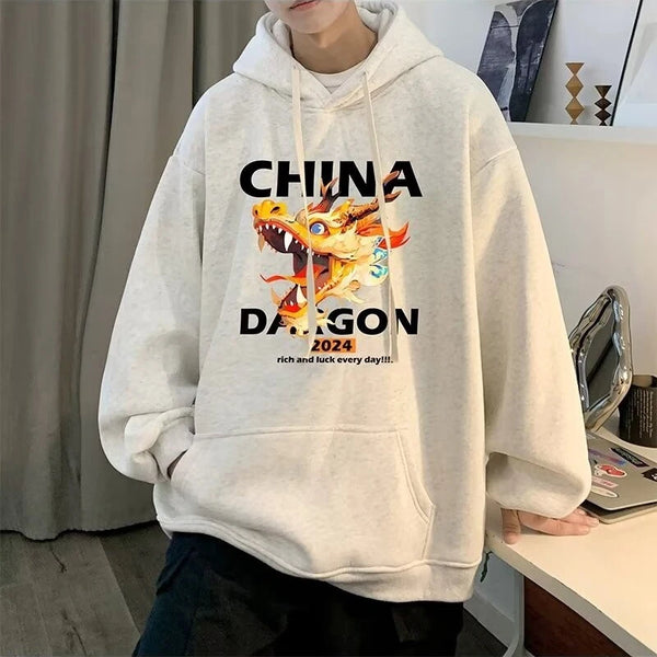 2024 New China Dragon Graphic Hoodies Men Hip Hop Streetwear Hoodie