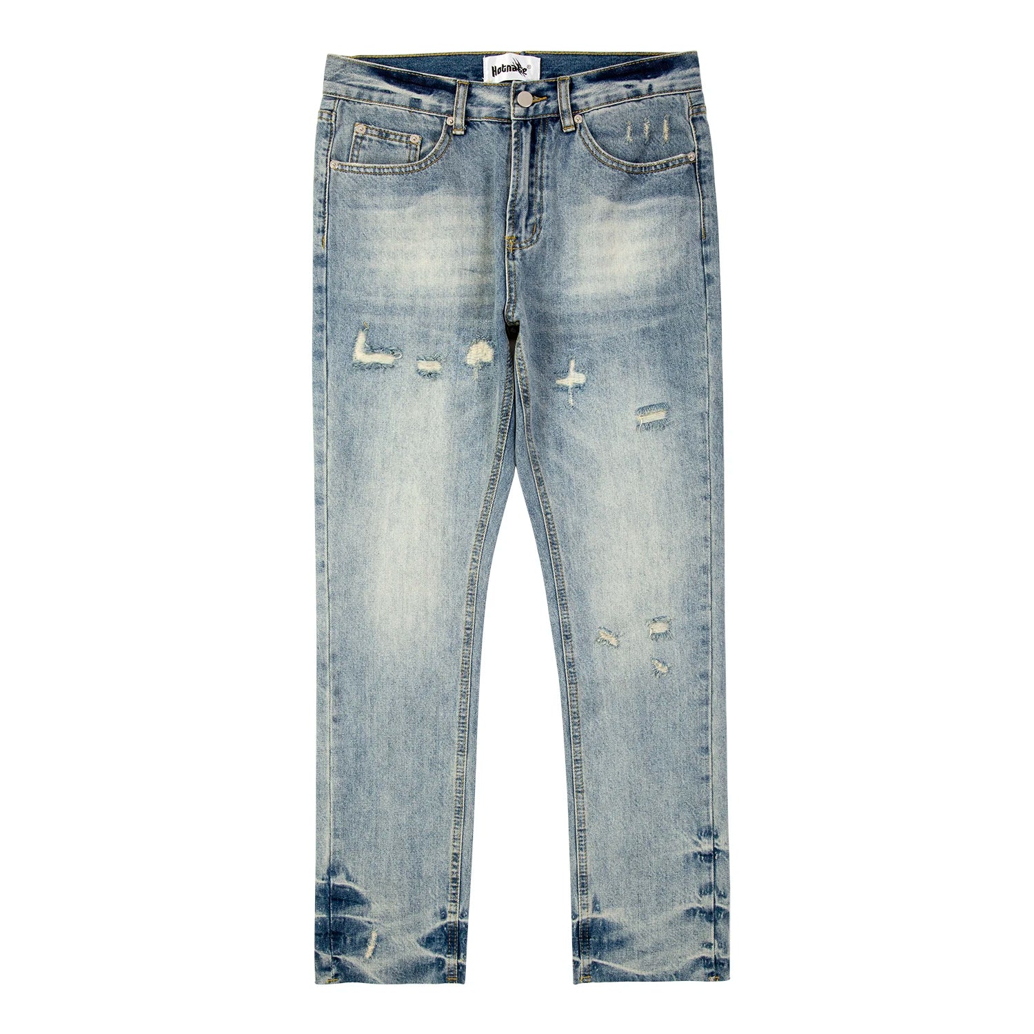 original tie dyed ripped flared denim jean for men streetwear washed hole casual stacked jeans pants mens slim fit jeans 2023 stacked flare jeans