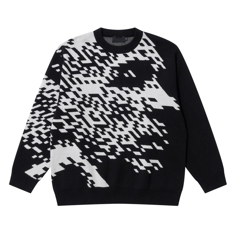 mens knitted sweater fashion pixel abstraction human face pullovers casual o neck unisex harajuku streetwear loose knit jumpers - graphic printed hoodie for men and women, unisex casual winter pullover, Y2K grunge street style