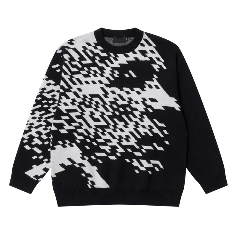 mens knitted sweater fashion pixel abstraction human face pullovers casual o neck unisex harajuku streetwear loose knit jumpers - high quality cotton hoodie, bold artwork streetwear hoodie, anime inspired graphic hoodie