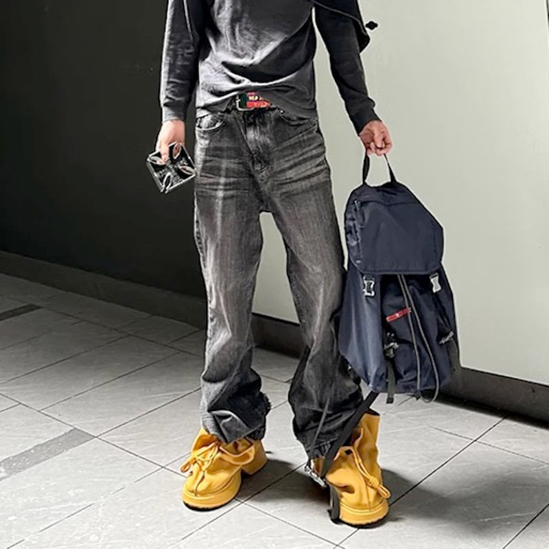 streetwear black washed ripped baggy flare jeans pants for men and women straight ropa hombre loose casual denim trousers ripped baggy denim