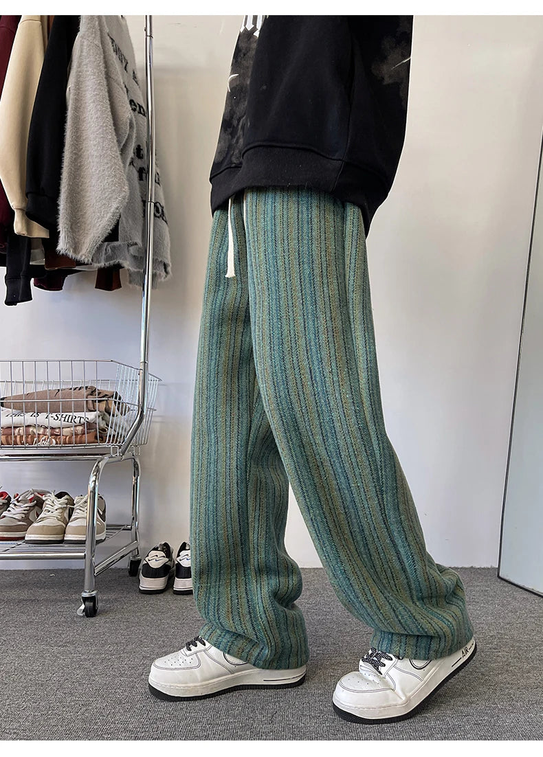 high quality stripe plaid mens trousers baggy straight fashion classic padded autumn winter casual pants male plus size m 8xl unique default style 1156