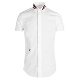 New 2022 Luxury Men Classic Embroidered bee stripe Fashion Cotton Casual Shirts Shirt High Quality Short Sleeves A68