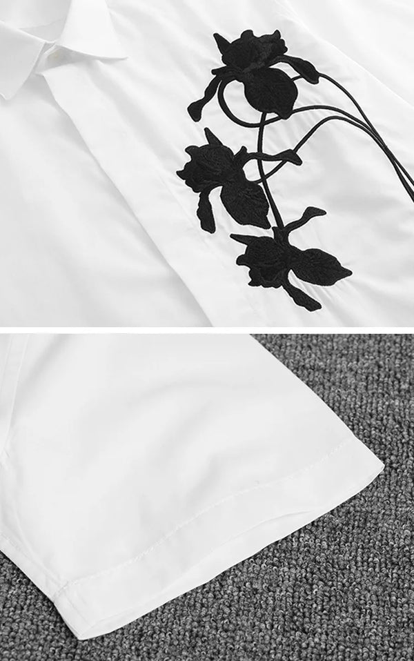New 2022 Luxury Men Classic Embroidered flowers comfortable Fashion Cotton Casual Shirts Shirt High Quality Short Sleeves A113