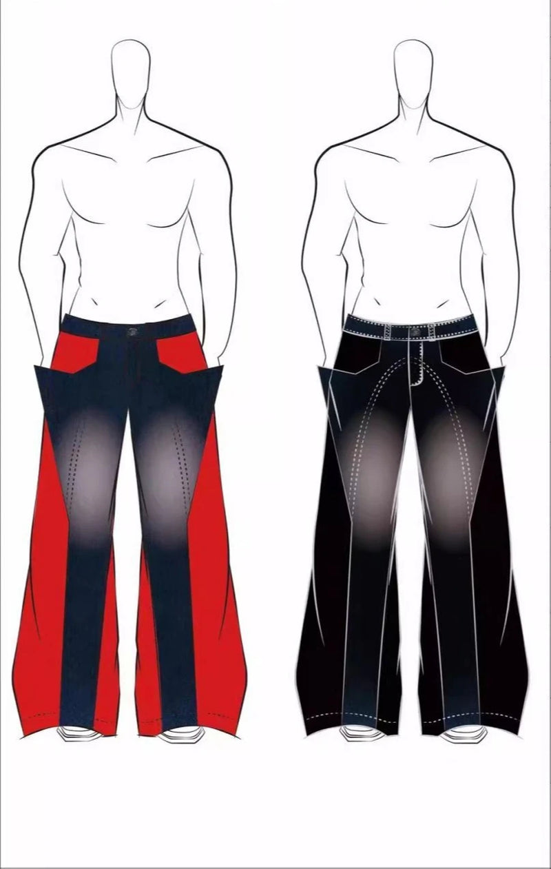y2k retro washed splicing jeans for men new hip hop punk pu leather baggy jeans straight casual black denim trousers streetwear denim street jeans