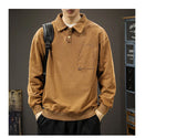 Autumn Y2K Vintage Long Sleeve Sweatshirt Mens Loose Pockets Polo Neck