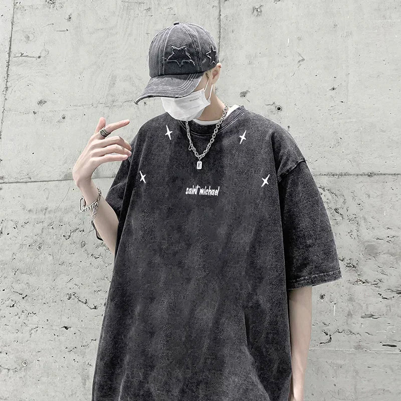 Y2K Graphic Tee – Newest Saint T Shirts Letter Pattern Tops Tee Men Woman Spri – Urban Streetwear for Men & Women