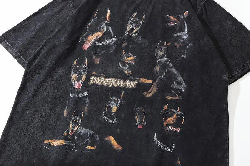 Vaporwave Oversized shirt – Oversize Distressed T Shirts Hip Hop Vintage Doberman Dog Pr