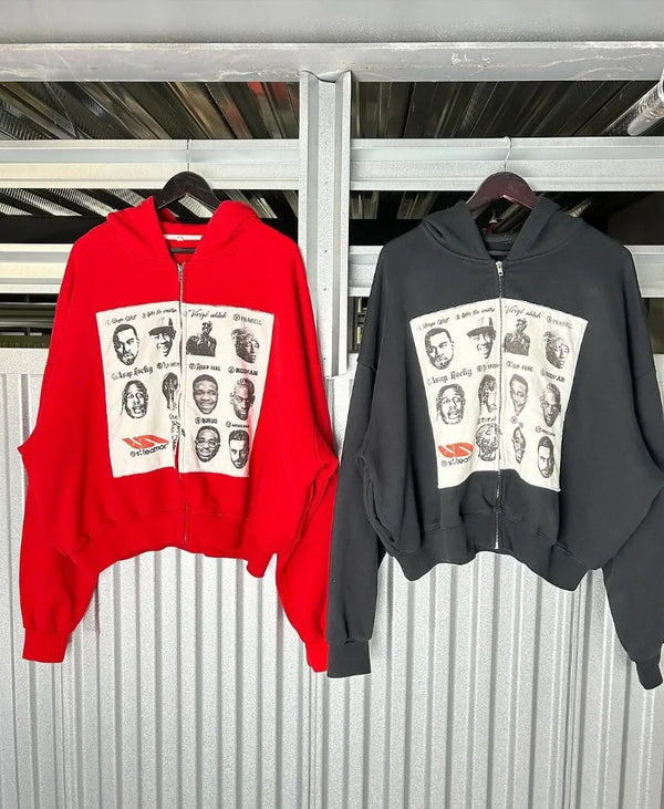 American Retro Cartoon Print Oversized Hoodie Men Y2K Trendy Brand Hig