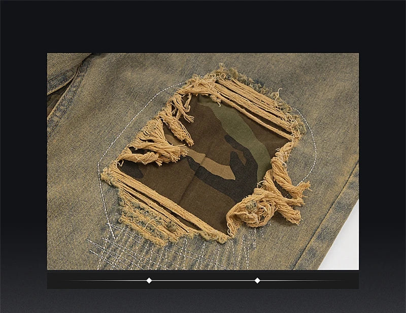 hip hop camouflage ripped patchwork denim pants for men y2k vintage streetwear wide leg jean 2025 new distressed baggy jeans unique jeans style 322