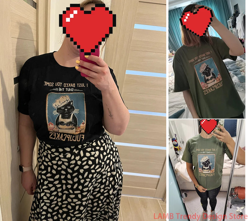 Anime Oversized shirt – Hardworking Cake Chef Cat Tshirt Man Printed Trendy Streetwe